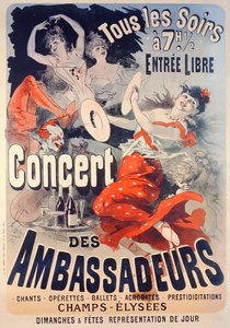 Affisch med reklam för Concert des Ambassadeurs, 1884